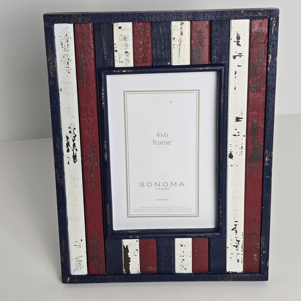 Sonoma Patriotic Rustic Frame 4 X 6 Red White Blue USA Flag Wood Cabin